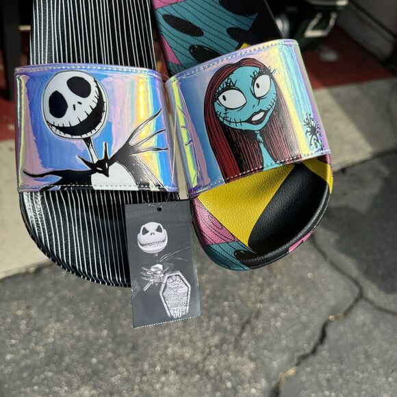 Disney The Nightmare Before Christmas Women 8 and 9 Sandals Jack & Sally Slides - Picture 1 of 8